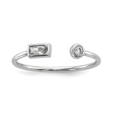 Sterling Silver Rhodium-plated CZ Square and Circle Adjustable Ring