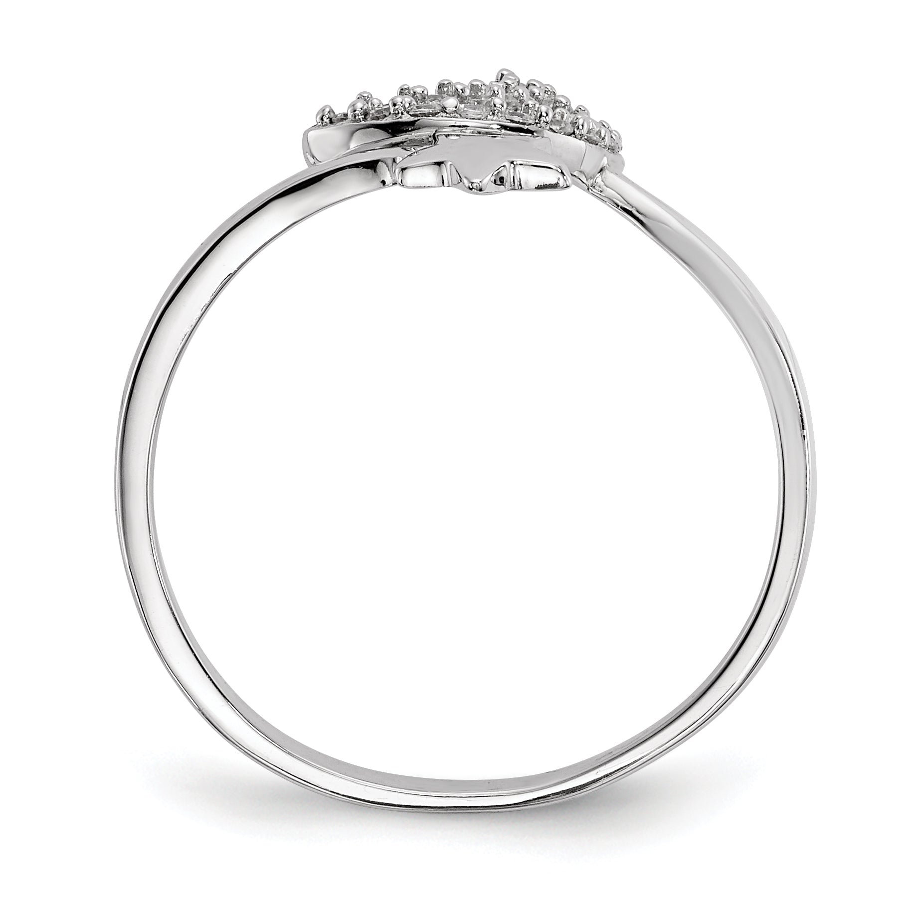 Sterling Silver Rhodium-plated CZ Moon and Star Ring