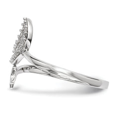 Sterling Silver Rhodium-plated CZ Moon and Star Ring