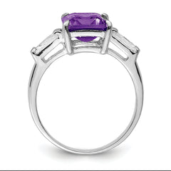 Sterling Silver Rhodium-plated Amethyst Ring