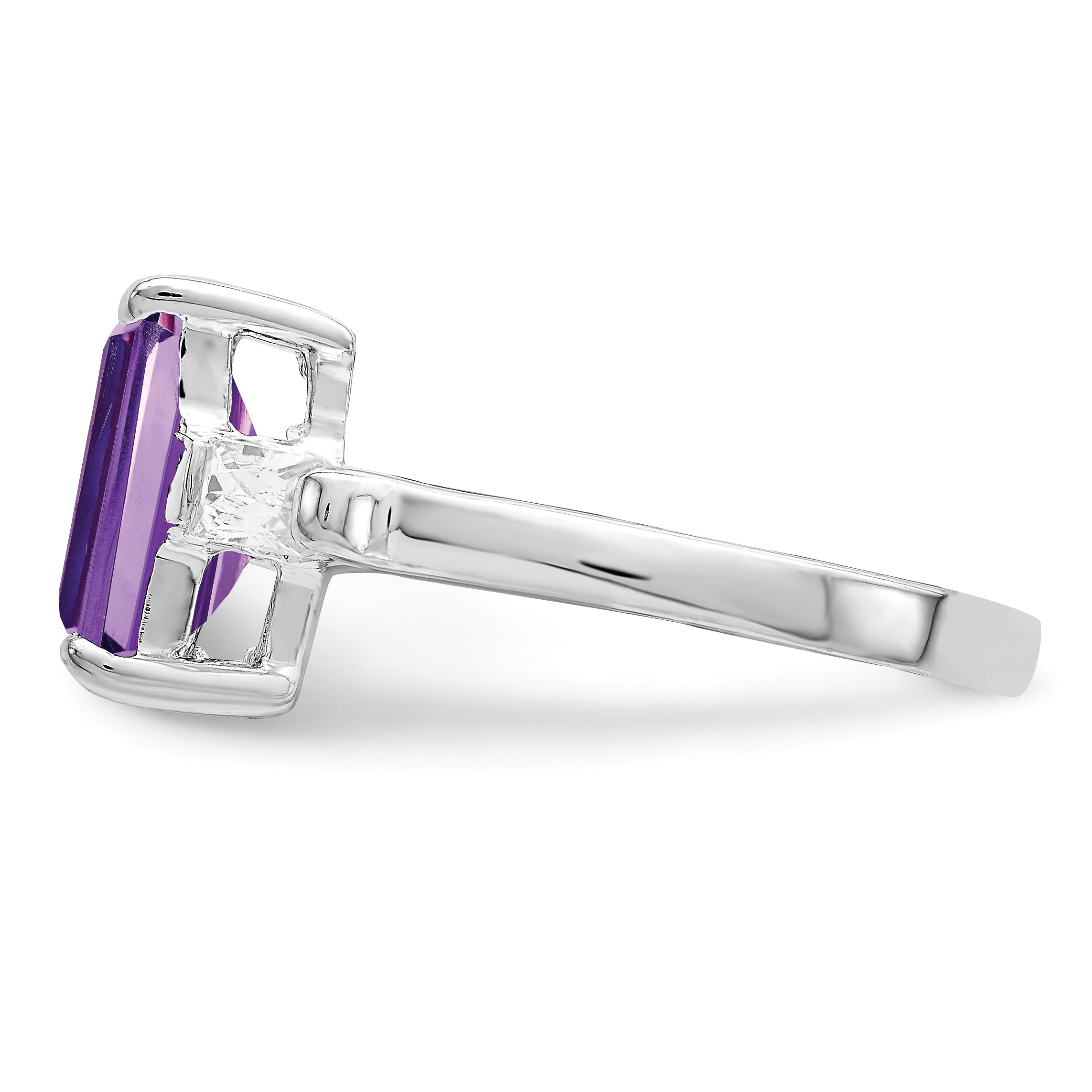 Sterling Silver Rhodium-plated Amethyst Ring