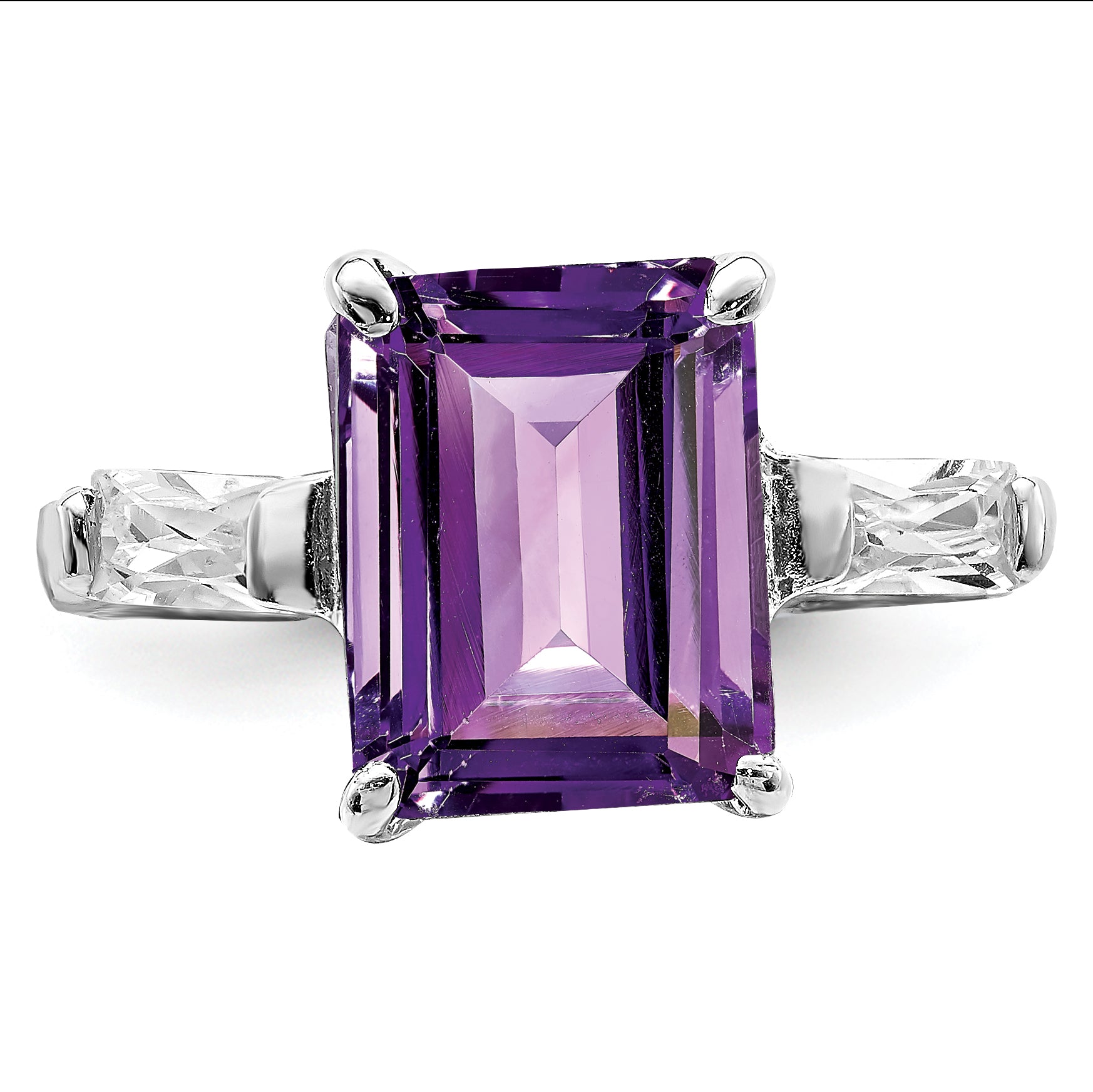 Sterling Silver Rhodium-plated Amethyst Ring