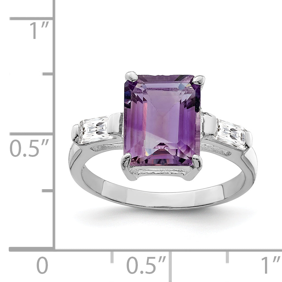 Sterling Silver Rhodium-plated Amethyst Ring