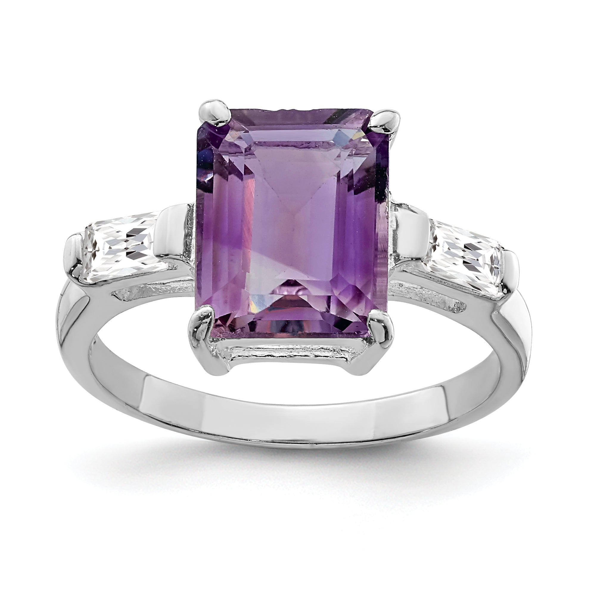 Sterling Silver Rhodium-plated Amethyst Ring