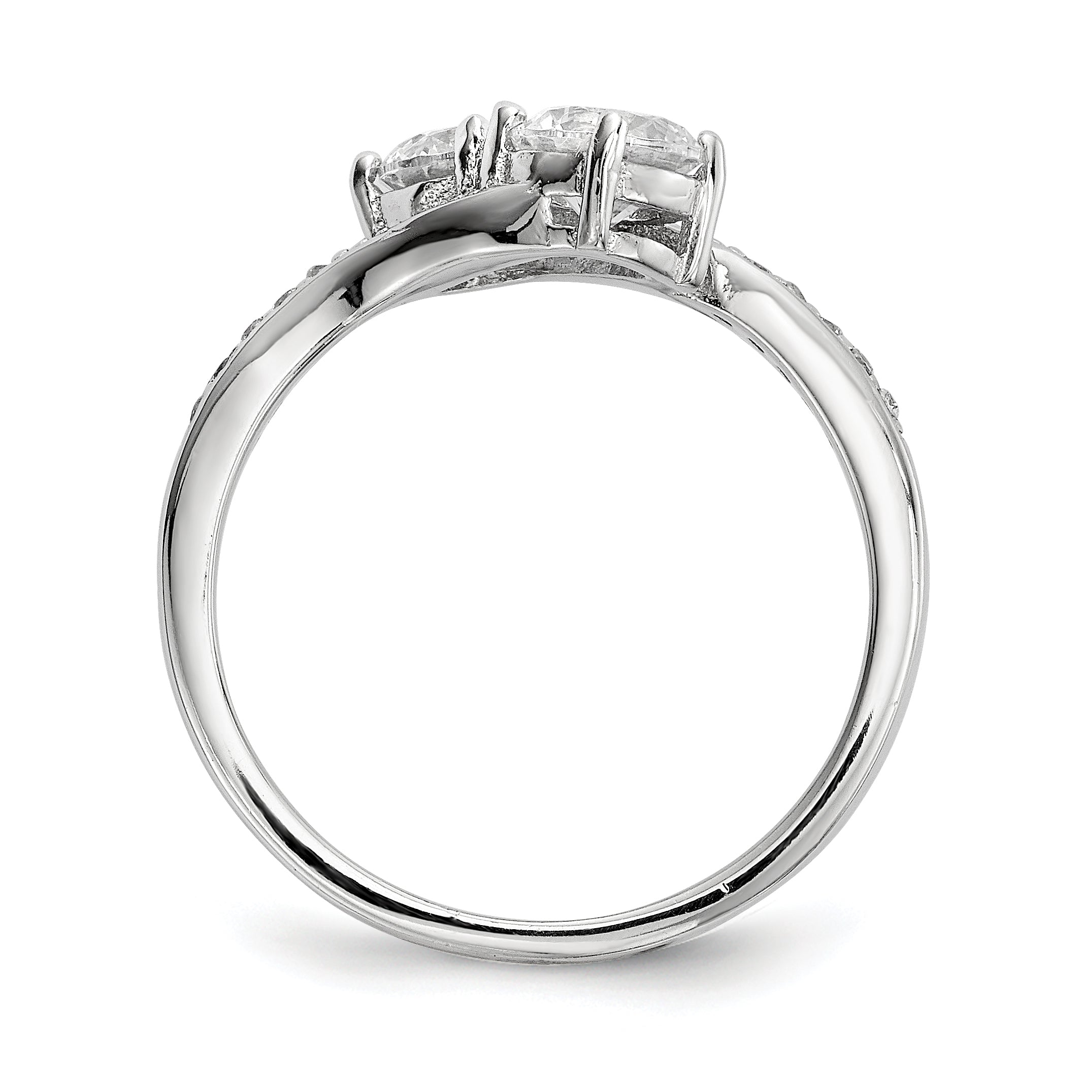 Sterling Silver Rhodium-plated Two Stone CZ Bypass Ring