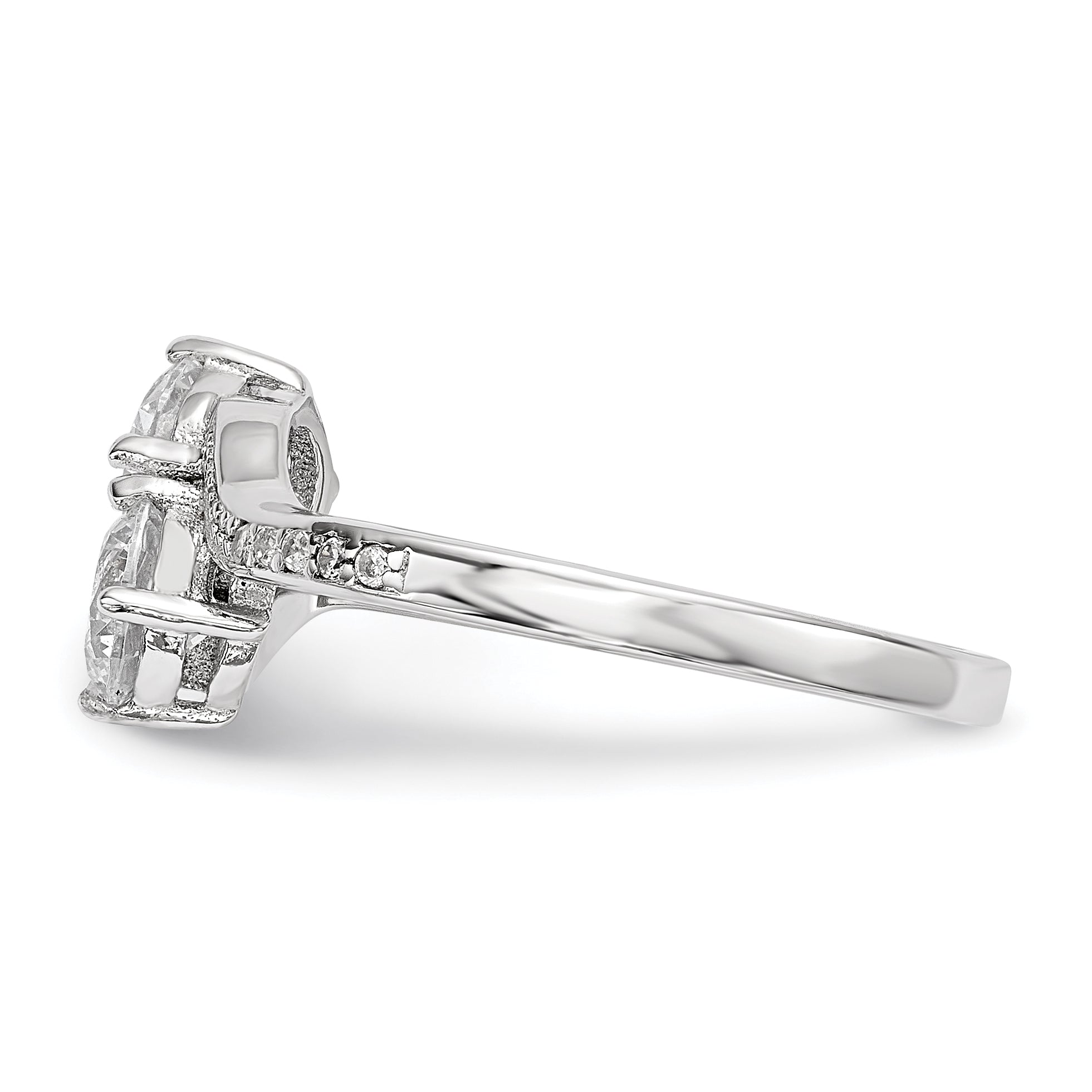 Sterling Silver Rhodium-plated Two Stone CZ Bypass Ring