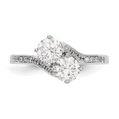 Sterling Silver Rhodium-plated Two Stone CZ Bypass Ring