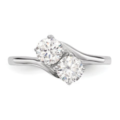 Sterling Silver Rhodium-plated CZ Two Stone Polished Ring