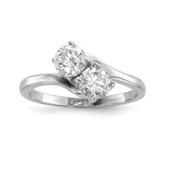 Sterling Silver Rhodium-plated CZ Two Stone Polished Ring