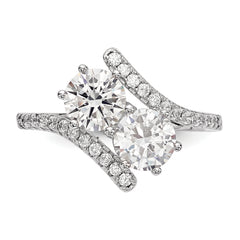 Sterling Silver Rhodium-plated CZ Two Stone Round Bypass Ring