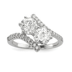 Sterling Silver Rhodium-plated CZ Two Stone Round Bypass Ring