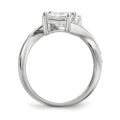 Sterling Silver Rhodium-plated CZ Two Stone Square Bypass Ring