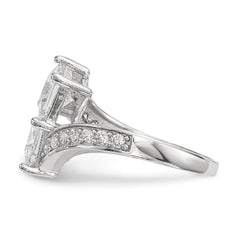 Sterling Silver Rhodium-plated CZ Two Stone Square Bypass Ring