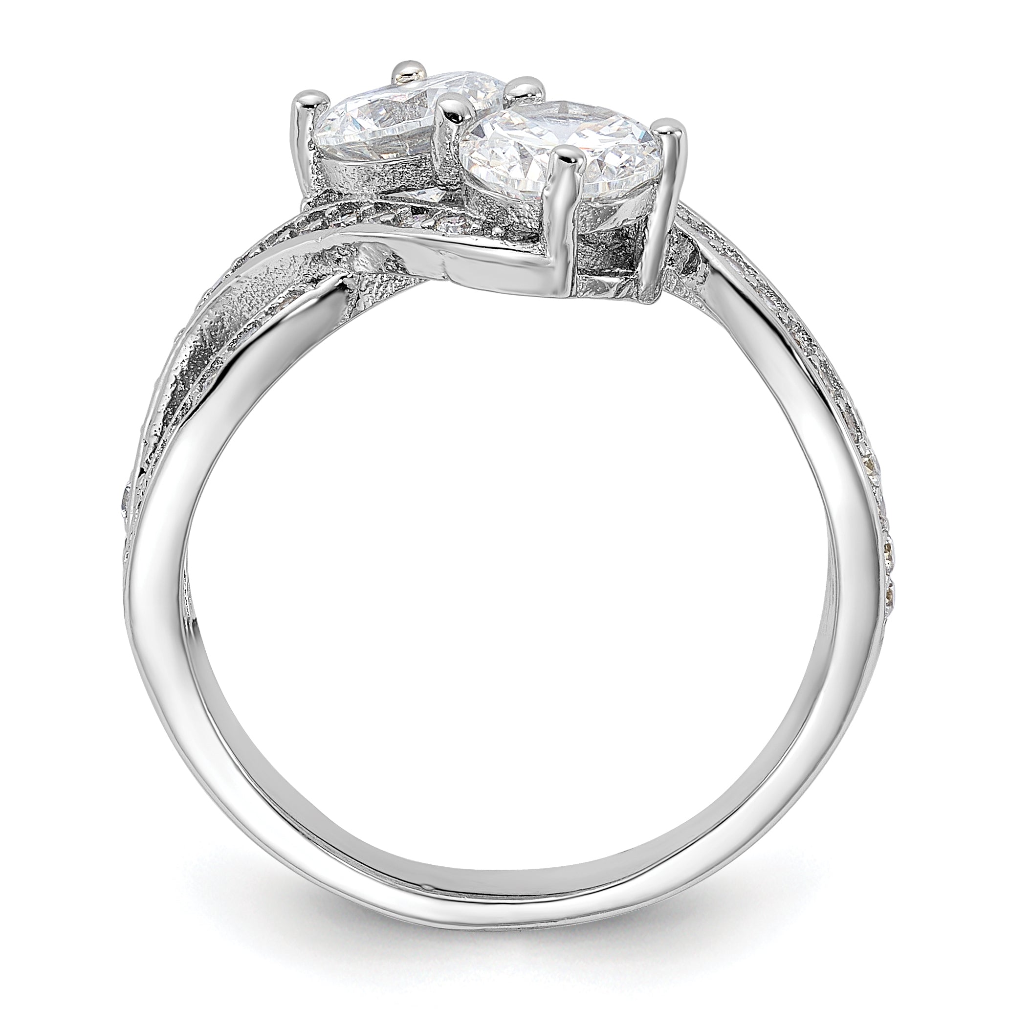 Sterling Silver Rhodium-plated CZ Two Stone Polished Ring