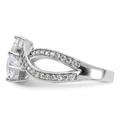 Sterling Silver Rhodium-plated CZ Two Stone Polished Ring