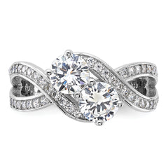 Sterling Silver Rhodium-plated CZ Two Stone Polished Ring