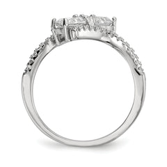 Sterling Silver Rhodium-plated CZ Two Stone Polished Bypass Ring