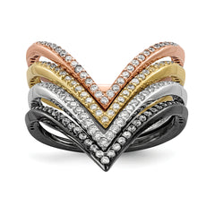 Sterling Silver Rhodium & Black-plate, Gold & Rose-tone CZ 4 Ring Set