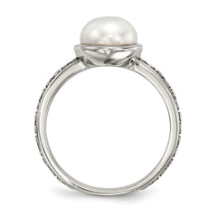 Sterling Silver With14k Antiqued 8mm Button FWC Pearl Set of 3 Rings