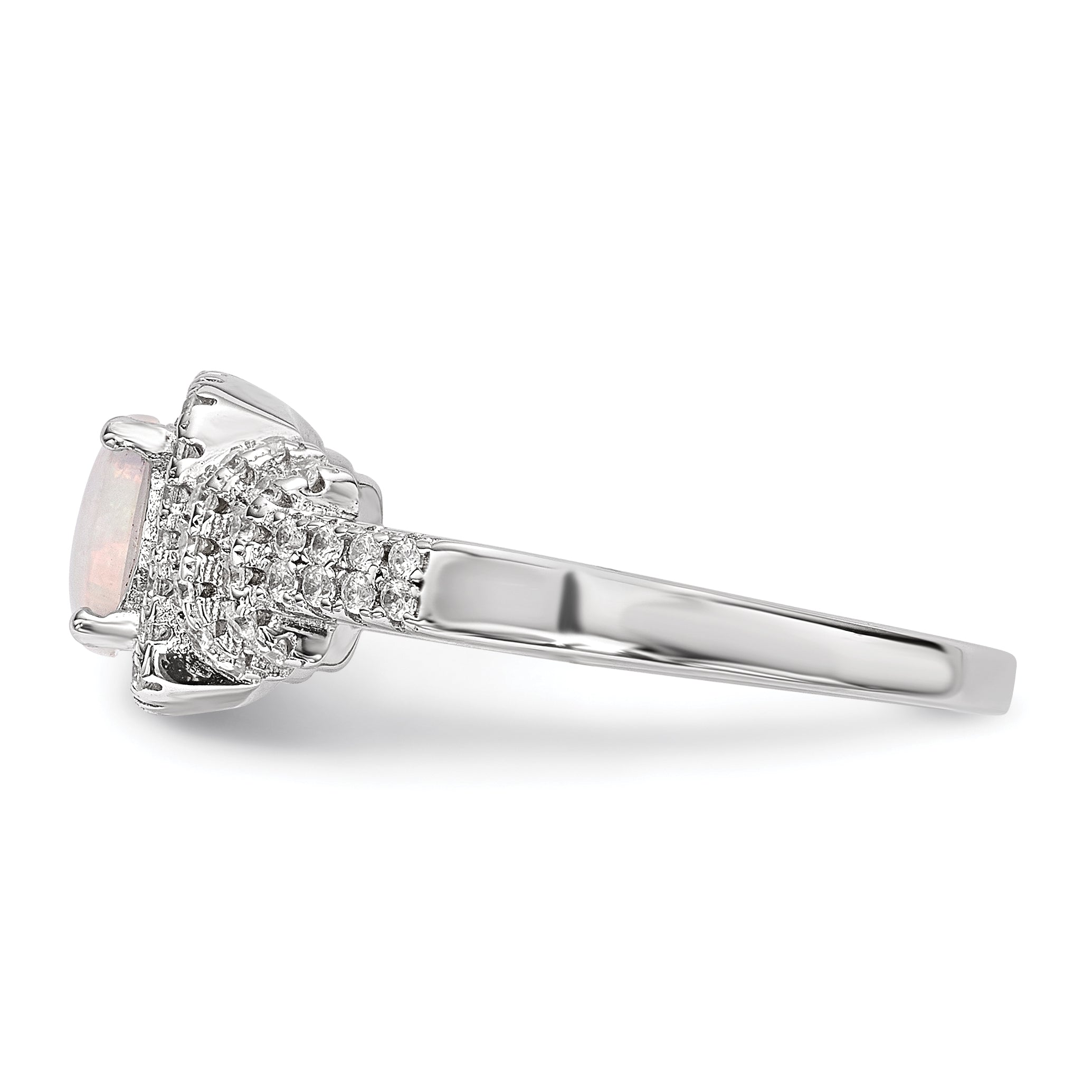 Sterling Silver Rhodium-plated CZ and Lab Created White Opal Ring