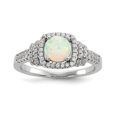 Sterling Silver Rhodium-plated CZ and Lab Created White Opal Ring