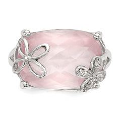 Sterling Silver Rhodium-plated Rose Quartz/White Sapphire Ring