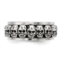 Sterling Silver Polished Spinning Center Antiqued Skull Ring