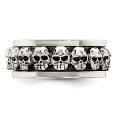 Sterling Silver Polished Spinning Center Antiqued Skull Ring