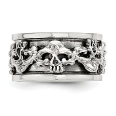 Sterling Silver Polished Spinning Center Antiqued Skull Ring