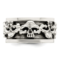 Sterling Silver Polished Spinning Center Antiqued Skull Ring