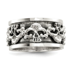 Sterling Silver Polished Spinning Center Antiqued Skull Ring