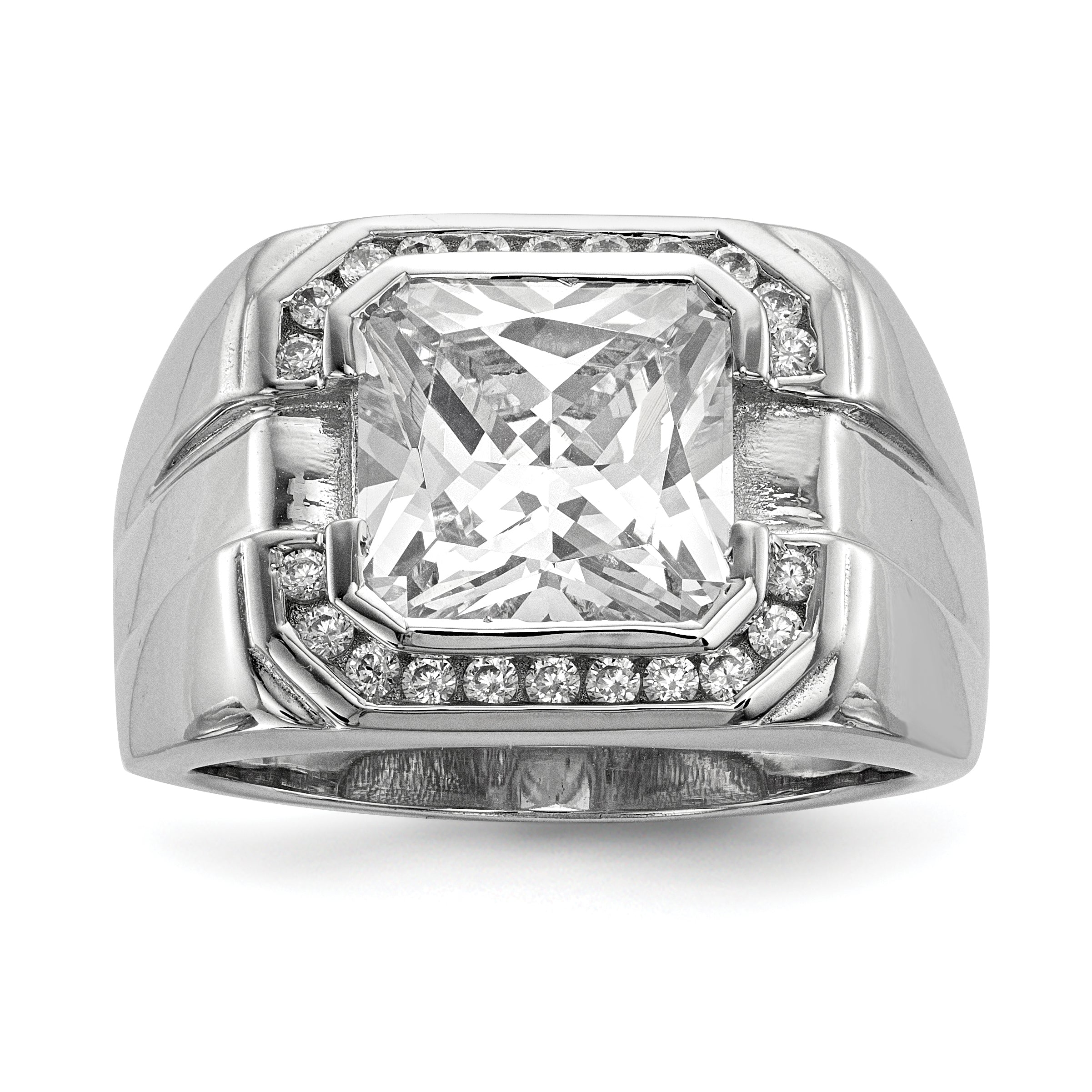 Sterling Silver Rhodium-plated Mens CZ Ring