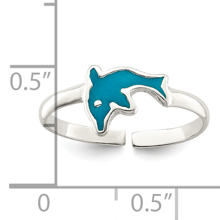 Sterling Silver Polished Enameled Dolphin Toe Ring