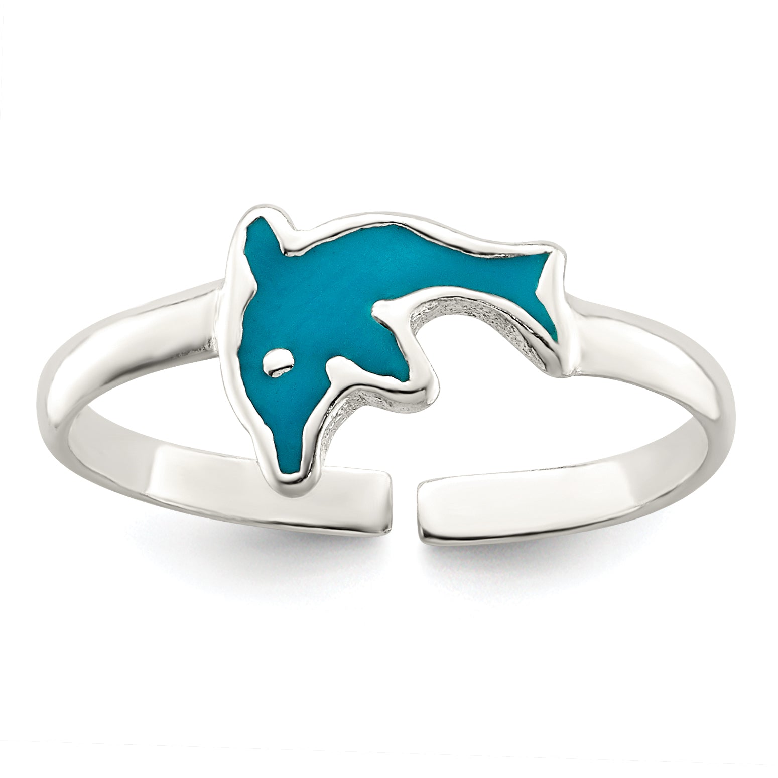 Sterling Silver Polished Enameled Dolphin Toe Ring