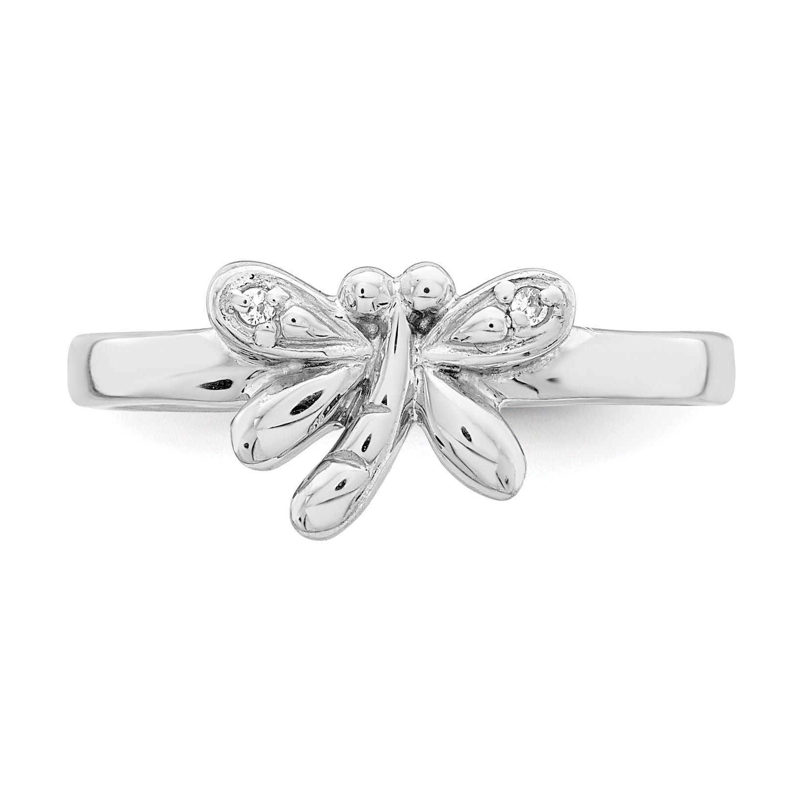 Sterling Silver Rhodium-plated Polished CZ Dragonfly Children's Ring