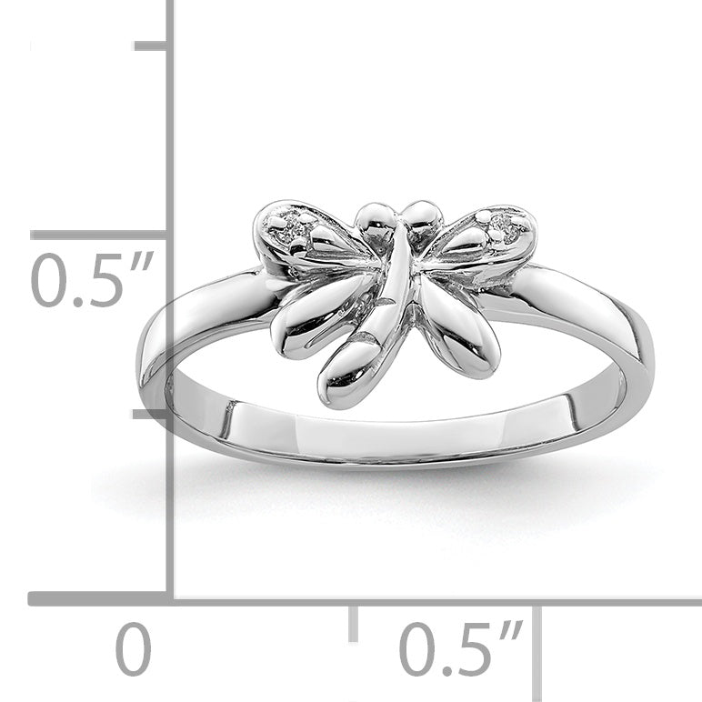 Sterling Silver Rhodium-plated Polished CZ Dragonfly Children's Ring