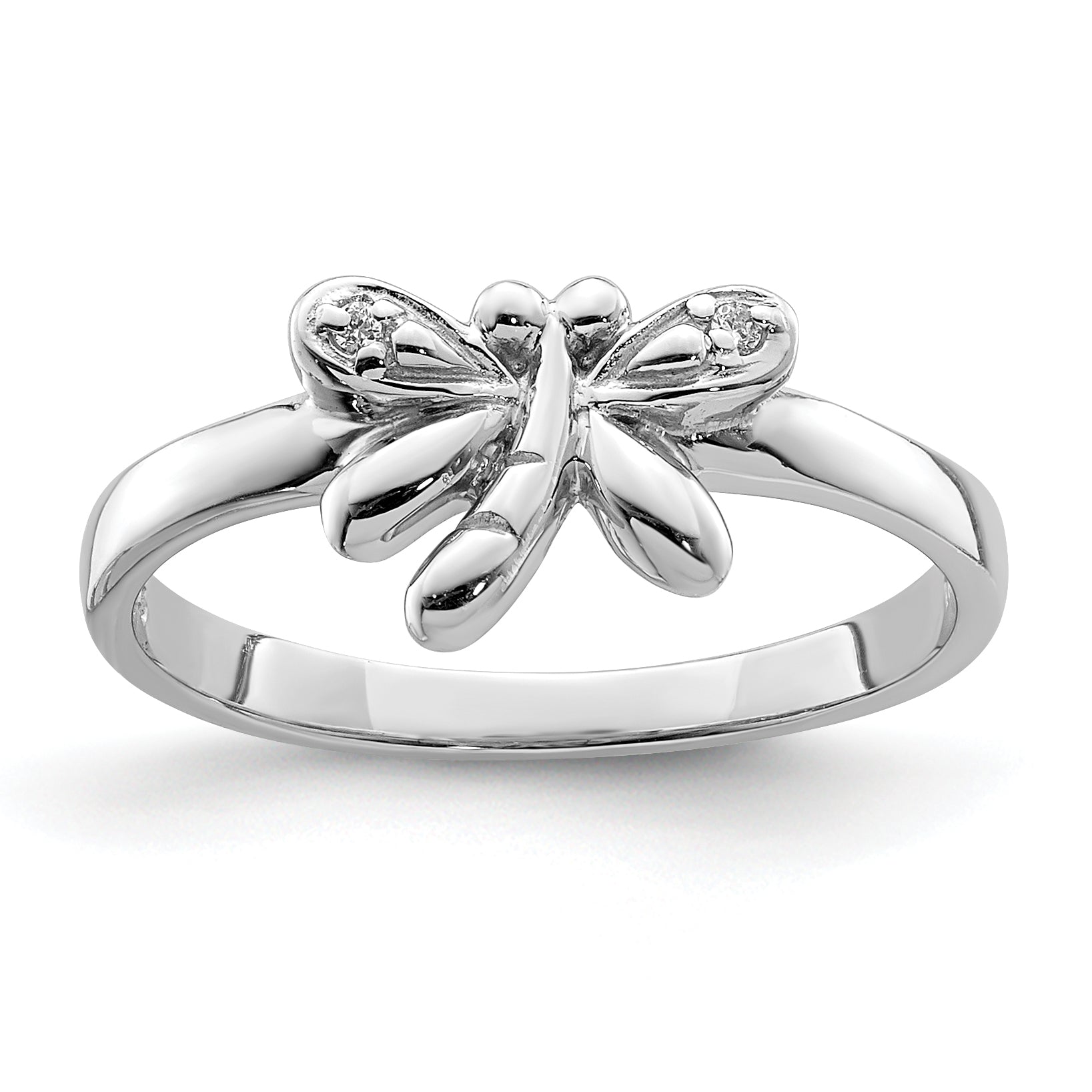 Sterling Silver Rhodium-plated Polished CZ Dragonfly Children's Ring