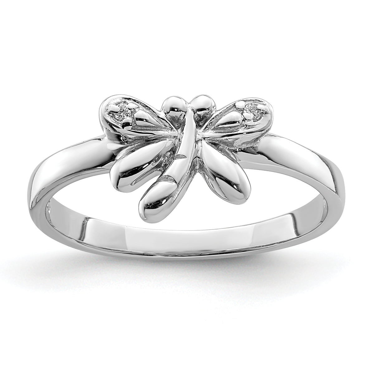 Sterling Silver Rhodium-plated Polished CZ Dragonfly Children's Ring