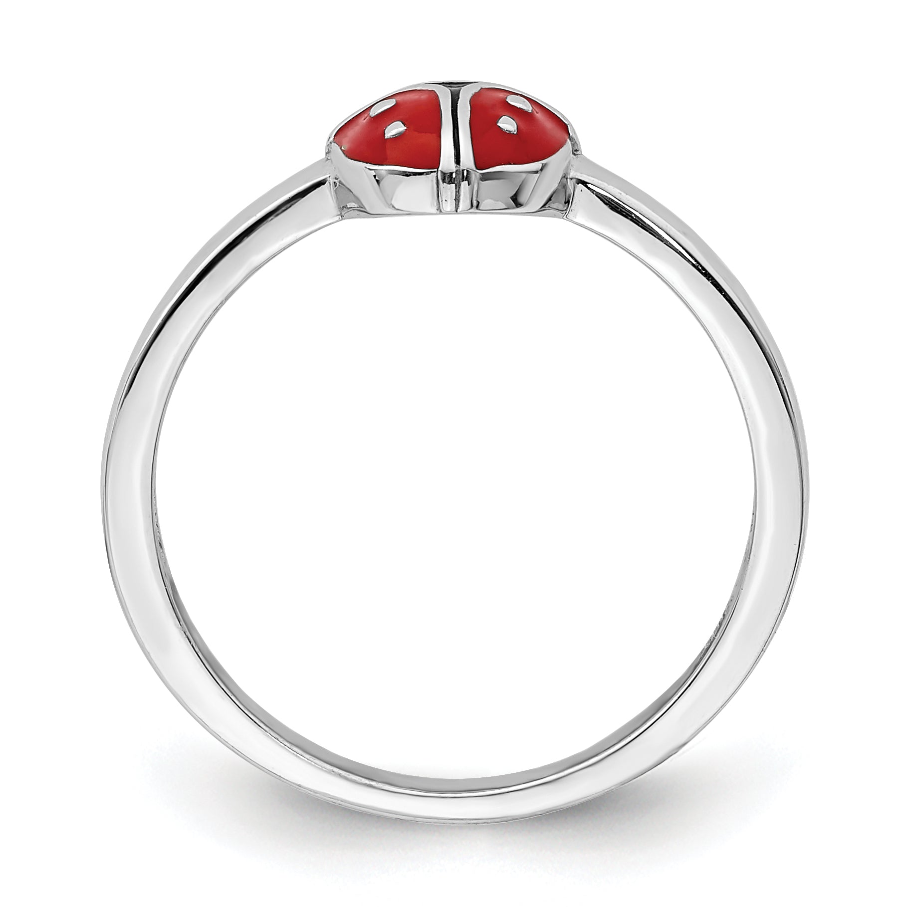 Sterling Silver Rhod-plated Polished & Enameled Ladybug Children's Ring