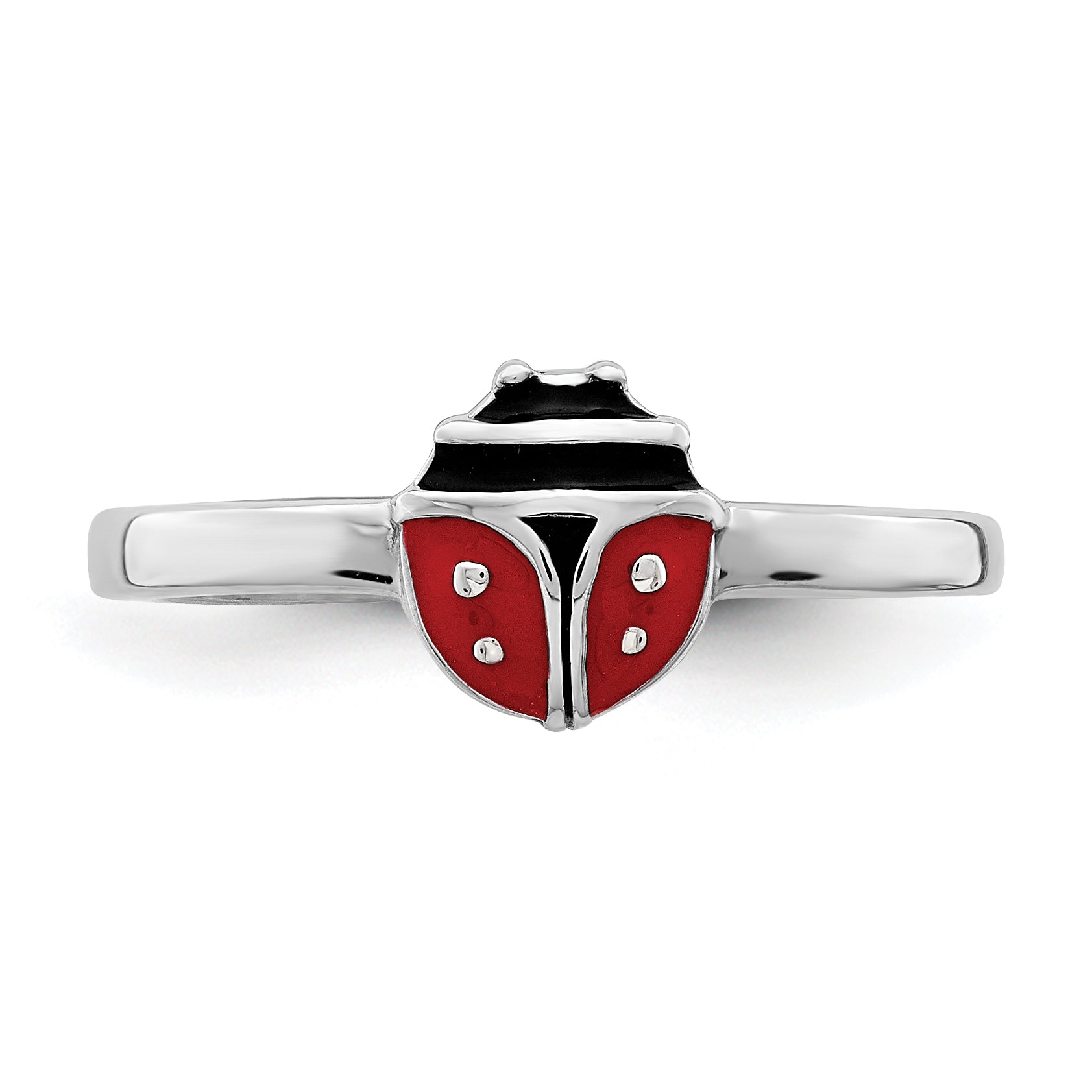 Sterling Silver Rhod-plated Polished & Enameled Ladybug Children's Ring