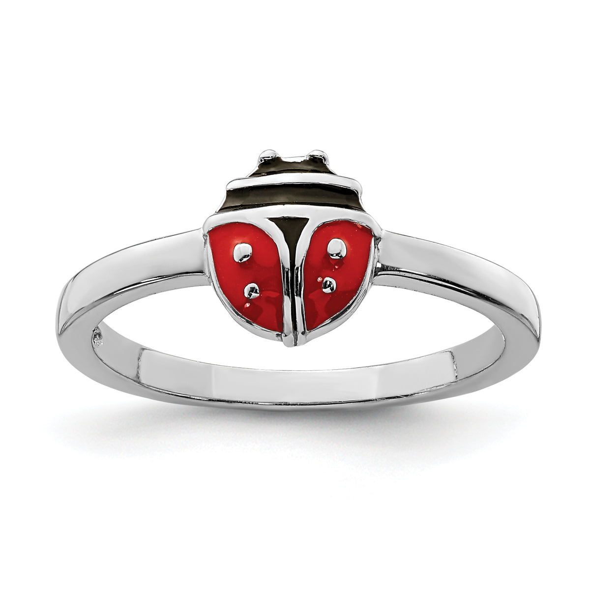 Sterling Silver Rhod-plated Polished & Enameled Ladybug Children's Ring