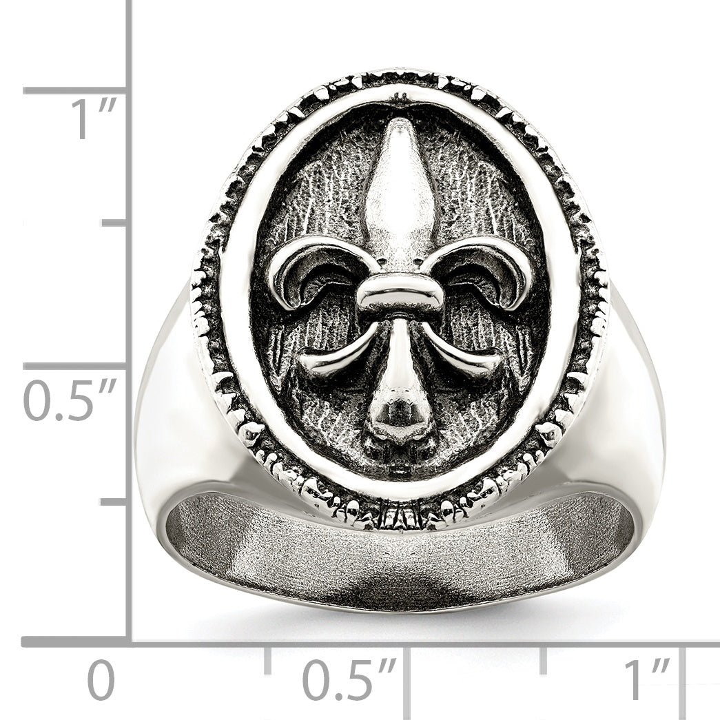 Sterling Silver Antiqued Fleur de Lis Ring