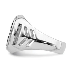 Sterling Silver Rhodium-plated & Antiqued Plated Anchor Ring