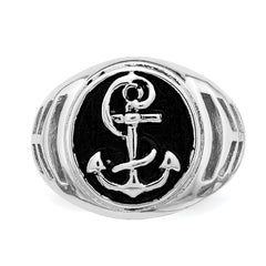 Sterling Silver Rhodium-plated & Antiqued Plated Anchor Ring