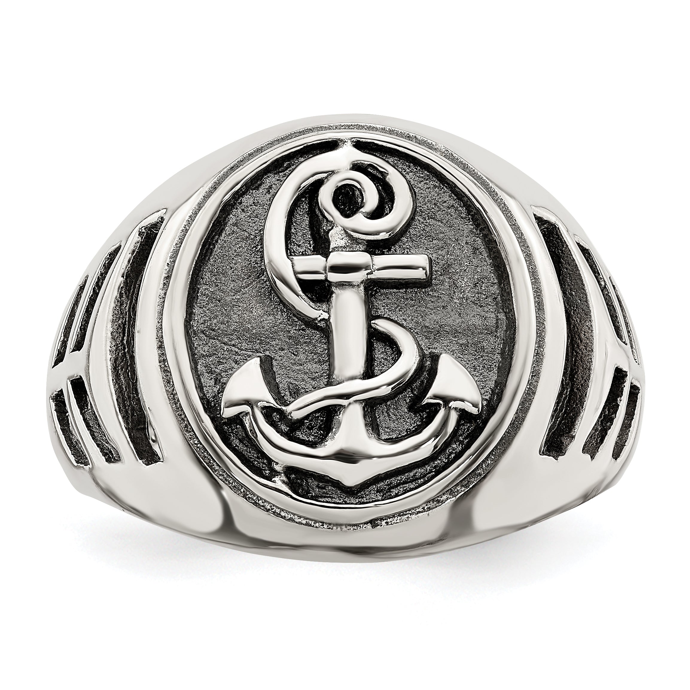 Sterling Silver Antiqued Anchor Ring