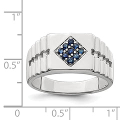 Sterling Silver Rhodium-plated Men's Blue Sapphire Ring