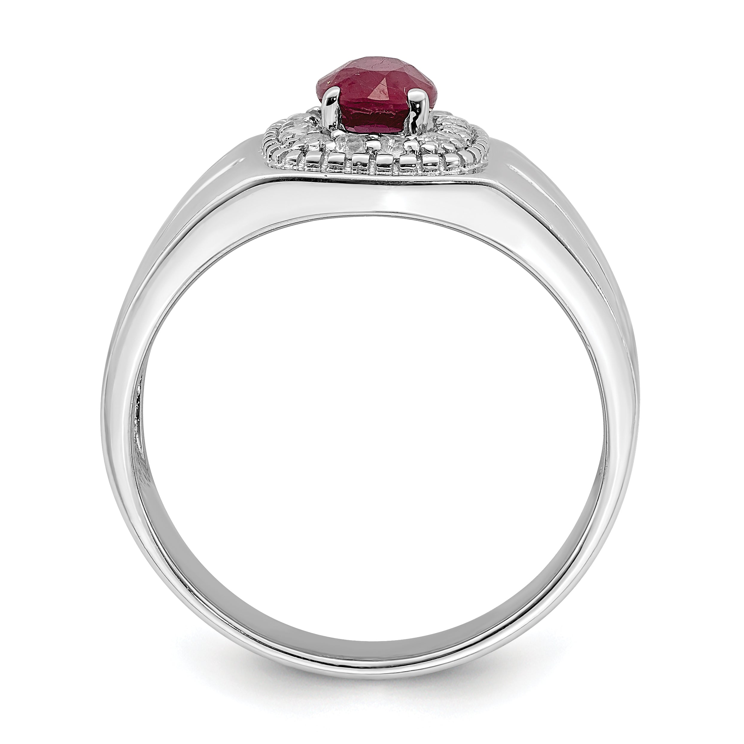 Sterling Silver Rhod-plated Men's African Ruby and White Topaz Ring