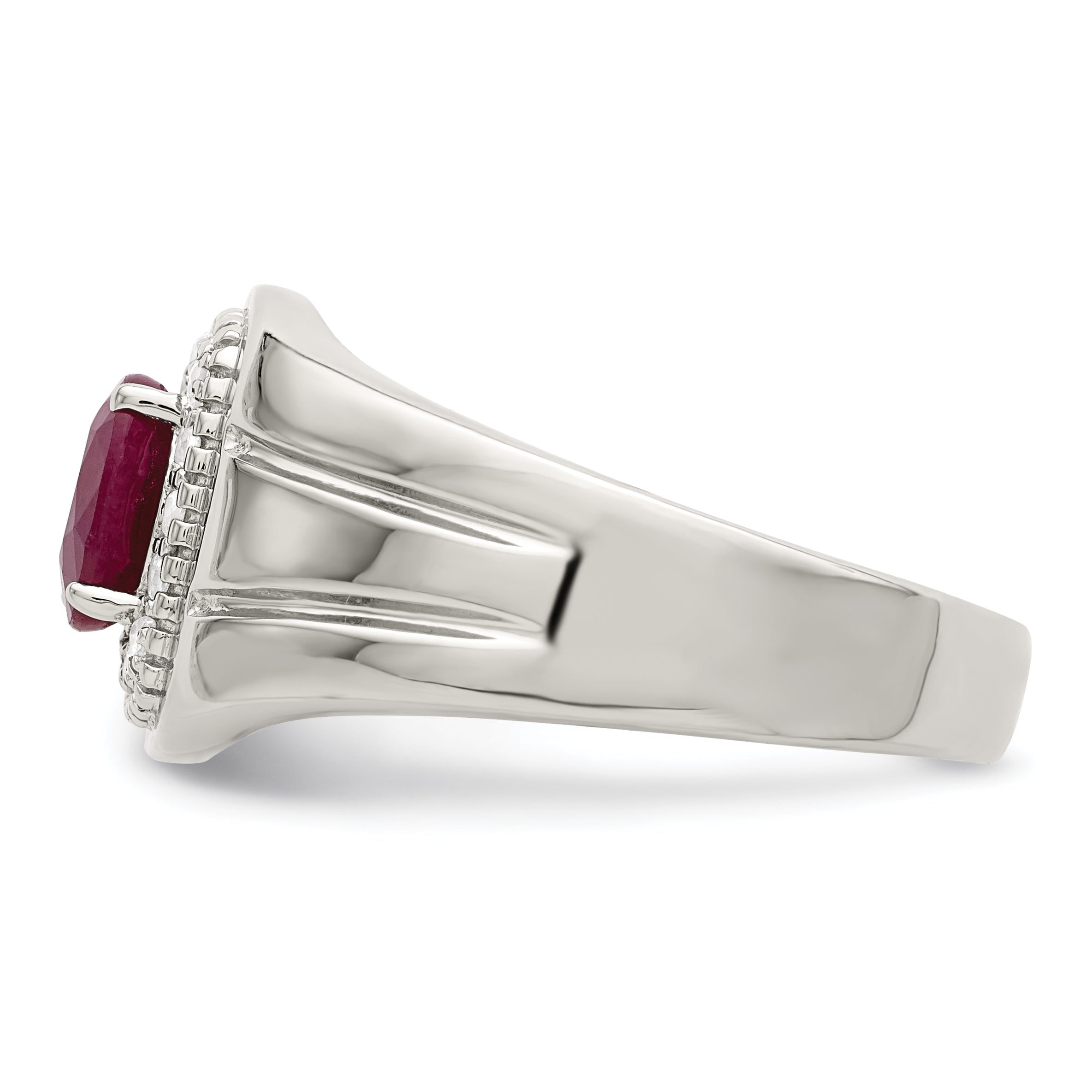 Sterling Silver Rhod-plated Men's African Ruby and White Topaz Ring