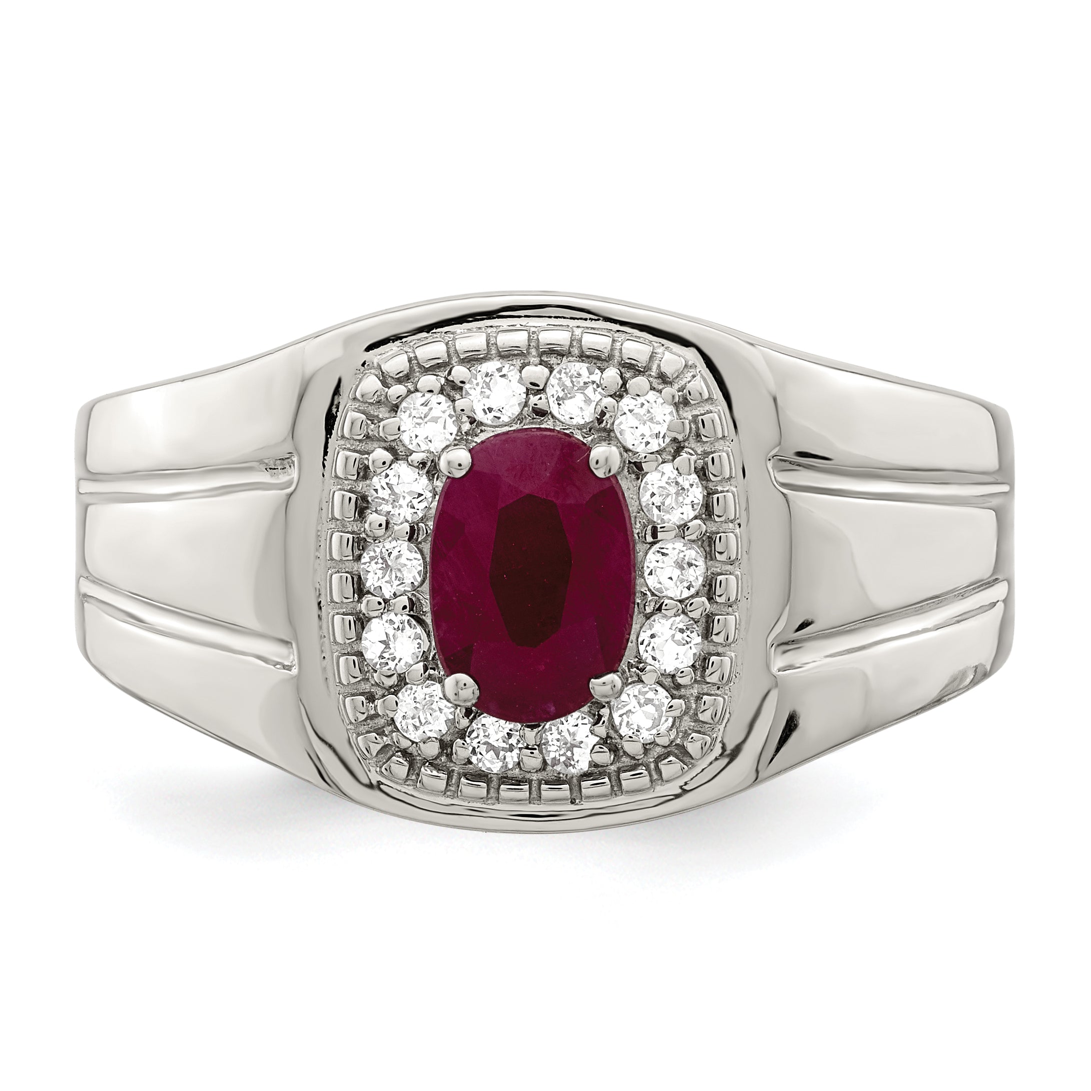 Sterling Silver Rhod-plated Men's African Ruby and White Topaz Ring