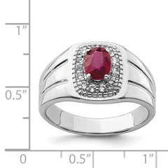 Sterling Silver Rhod-plated Men's African Ruby and White Topaz Ring